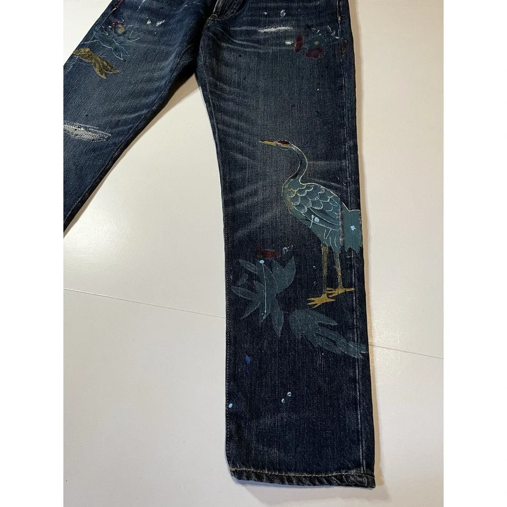 Polo Ralph Lauren Astor Slim Boyfriend Jeans Womens Size 28 Blue Crane Motif NWT - Picture 3 of 11